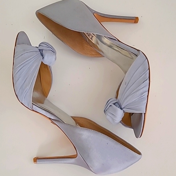 Bagley Mischka Musica Blue Satin Love Knot Open Toe Heels - Picture 3 of 16